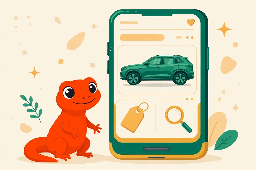El gecko de Kambiax buscando vehículos en un teléfono