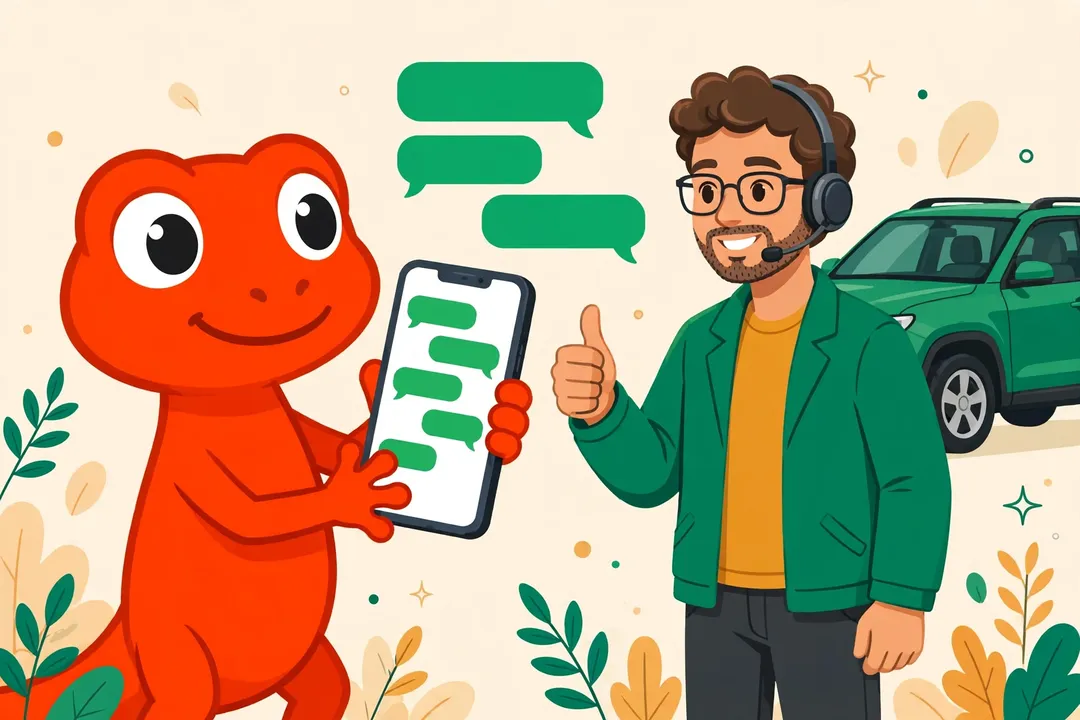 El gecko de Kambiax conversando por chat con un vendedor